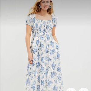 LOFT Blue and White Floral Midi Dress